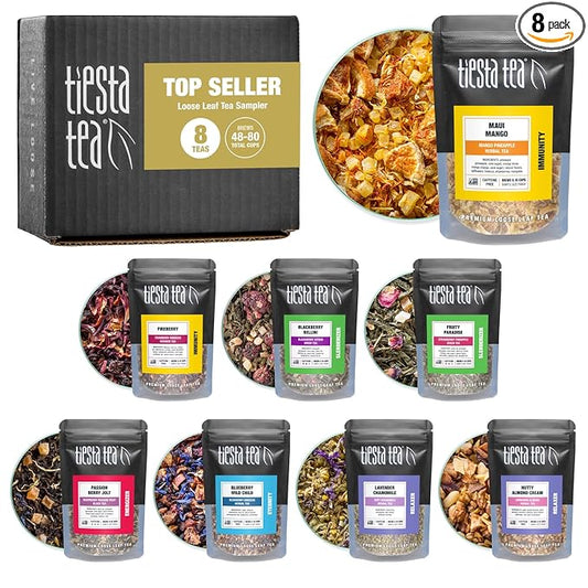 Tiesta Tea - Top 8 Favorites Sampler Set, Loose Leaf, Up to 80 Cups, High to No Caffeine, Hot &