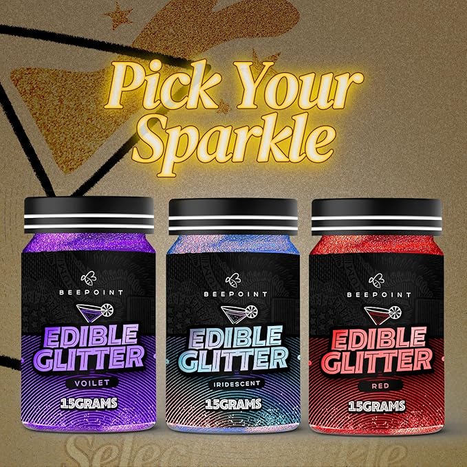 BeePoint Red Edible Glitter for Drinks 15g - Food Grade, Vibrant Color Shimmer Powdered Dust for