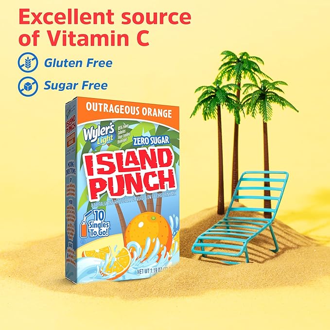 Wyler's Light Island Punch Singles To Go, Water Drink Mix, Outrageous Orange, 10 Count, Pack Of 12