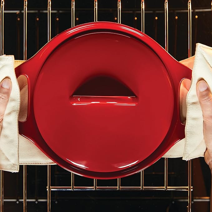 Rachael Ray Solid Glaze Ceramics Casserole Bakers/Baking Dish with Shared Lid Set, 3 Piece, Red