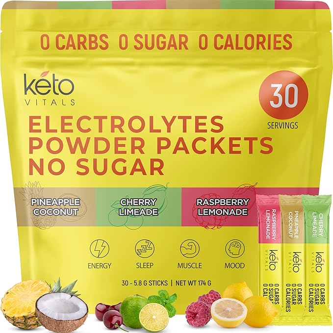 Keto Vitals Tropical Keto Electrolytes Powder No Sugar - Keto Electrolytes Stickpacks with