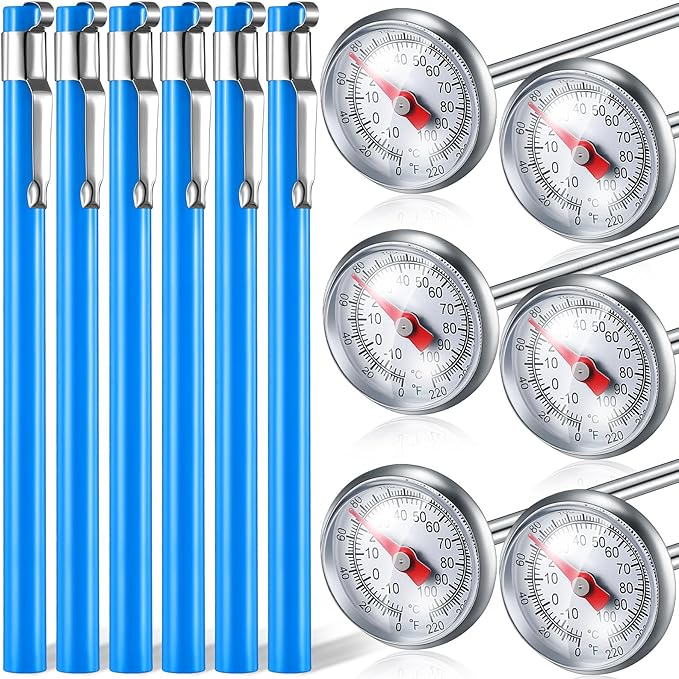 Xuhal 6 Pcs Stainless Steel Kitchen Thermometers with 5 Inch Long Stem 1 Inch Dial Milk Frothing