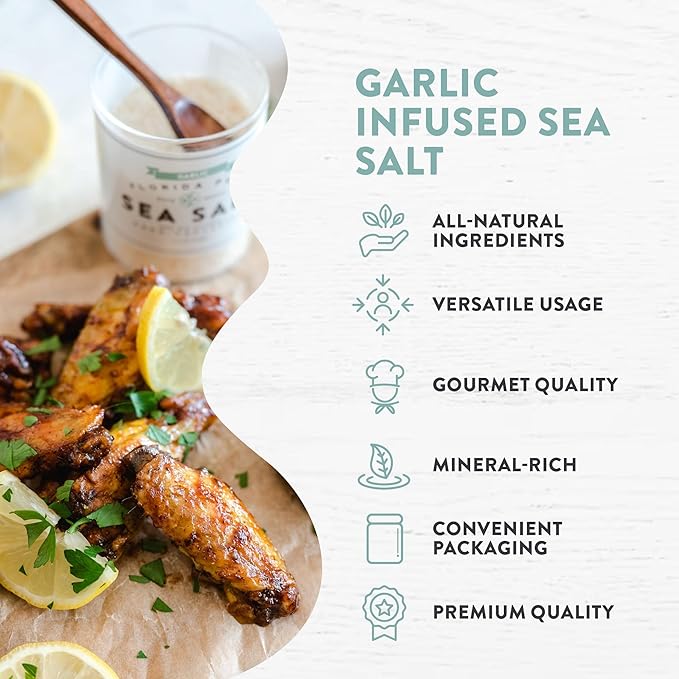 FLORIDA PURE Garlic Sea Salt 80+ Mineral Sea Salt Unrefined Garlic Salt, Non Iodized, Natural Sea
