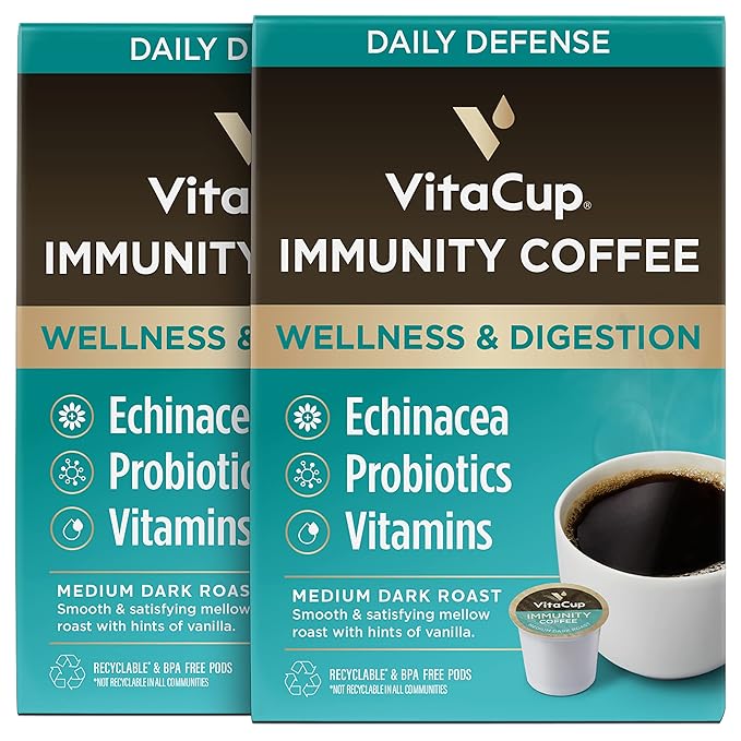 VitaCup Immunity Coffee Pods, Wellness Boost with Antioxidants, Echinacea, Probiotics, Vitamin C &