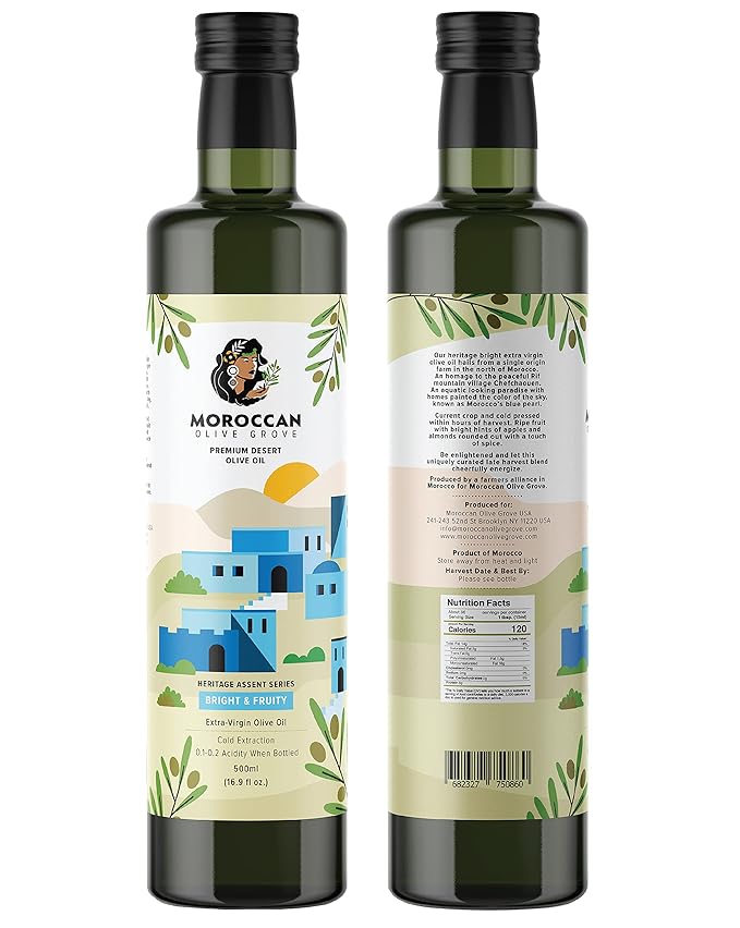 MOROCCAN OLIVE GROVE - Bright & Fruity - Premium Desert Extra Virgin Cold Extracted Olive Oil, 100%