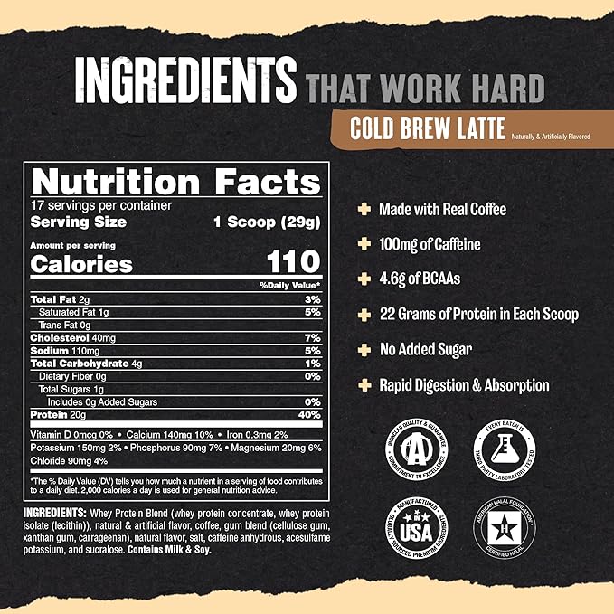 Animal 100% Whey Protein Powder Instant Iced Coffee ??Real Coffee for Preworkout, Post Workout Whey
