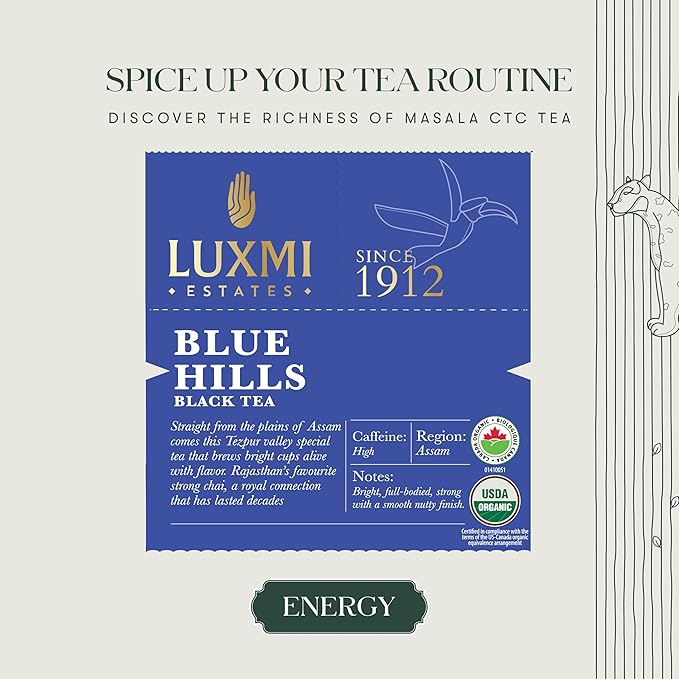 Luxmi Estates - Blue Hills - Organic CTC Assam Black Tea - Loose Leaf - 100g (50 Cups) | Jodhpur