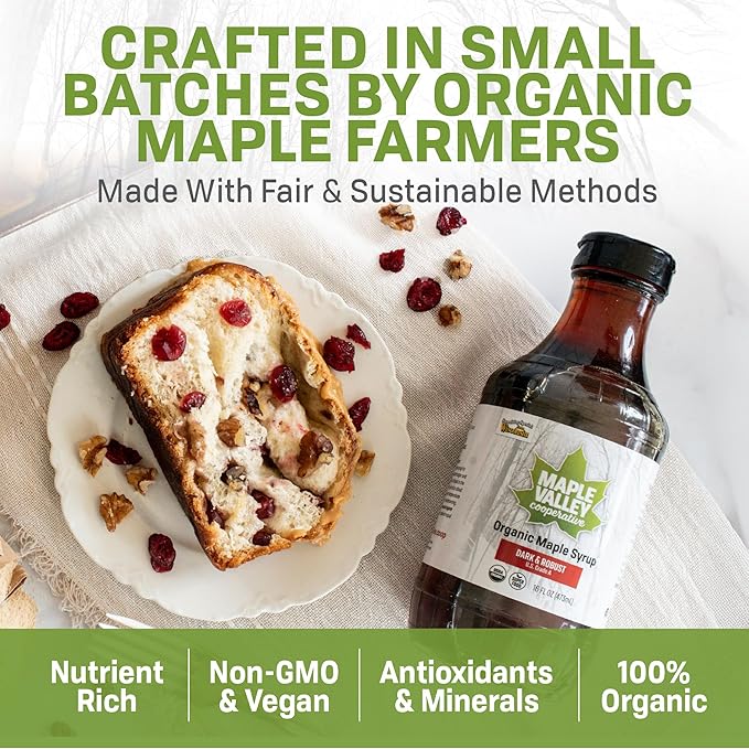 Maple Valley Organic Pure Maple Syrup, Dark & Robust Better Than Pancake Syrup, Use for Coffee or