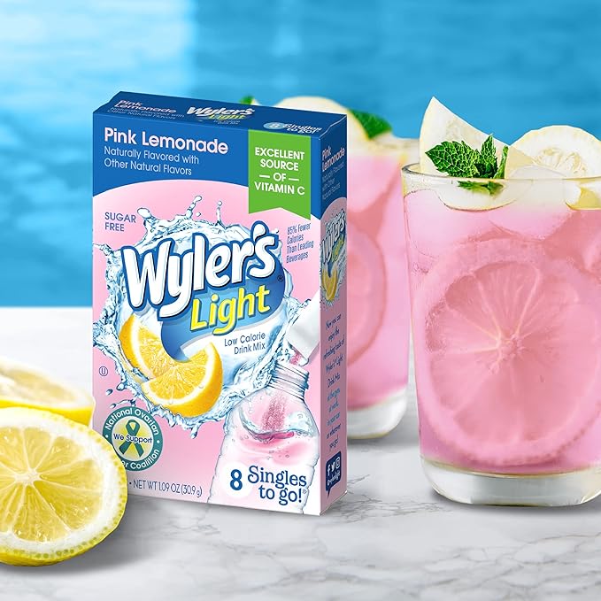 Wyler's Light Singles To Go Powder Packets, Water Drink Mix, Pink Lemonade, 96 Single Servings