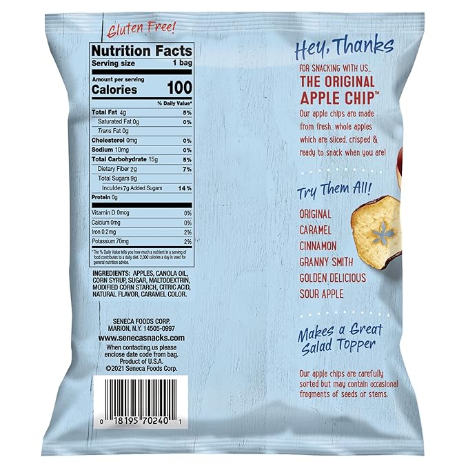 Seneca Caramel Apple Chips | Made from Fresh Apples | 100% Red Delicious Apples | Yakima Valley