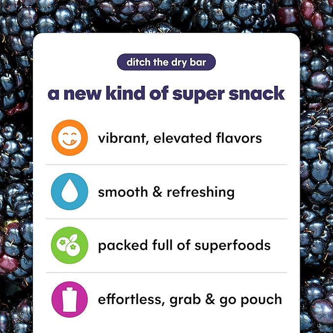 Noka Superfood Fruit Smoothie Pouches, Blackberry Vanilla, Healthy Snacks with Flax Seed, Plant