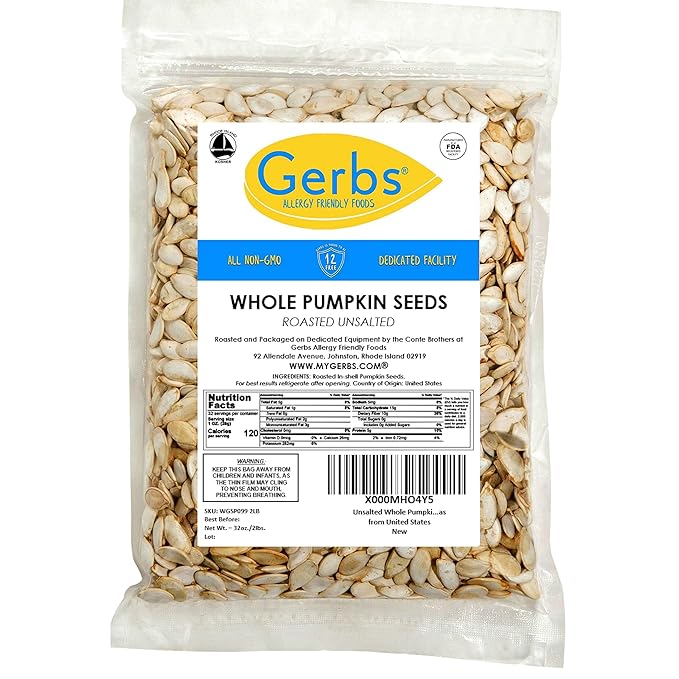 Pumpkin Seeds in-Shell (Whole) Roasted & Unsalted by Gerbs - 2 LBS Premium Grade AA Pepitas - Top