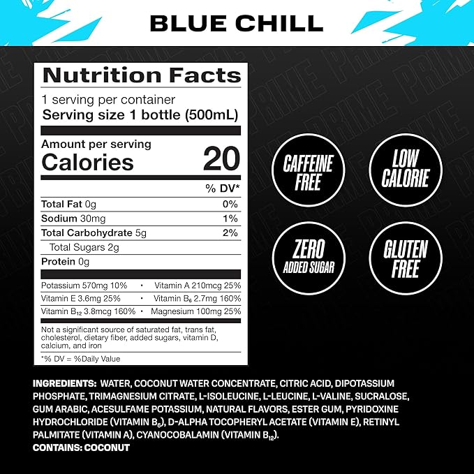 PRIME Hydration ICE BLUE CHILL, Sports Drinks, Electrolyte Enhanced for Ultimate Hydration, 250mg