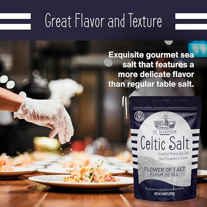 Le Marinier Fleur de Sel 0.6lb - 8.81oz. French Sea Salt- Flower of Salt. Mineral Rich, Unrefined
