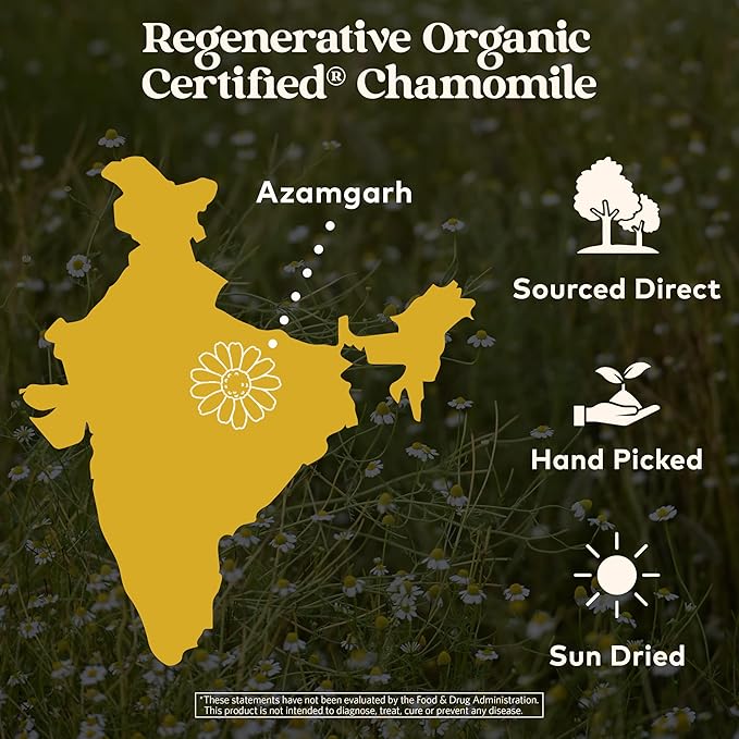 Organic India Purely Chamomile Tea- Regenerative Organic Chamomile Flowers, Caffeine Free, Calming