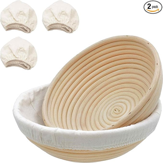 Banneton Bread Proofing Basket,9 Inch Round + 9.8 Inch Round Sourdough Proofing Baskets with