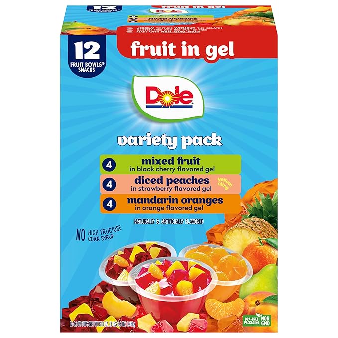 Dole Diced Peaches, Mandarin Oranges, and Mixed Fruit in Gel Variety Pack - Dole Fruit Bowls Snacks