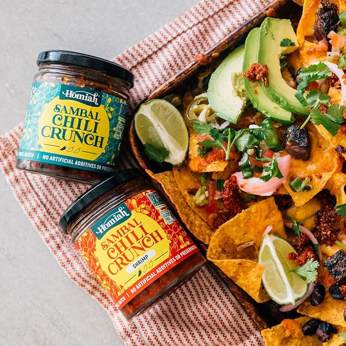 Homiah Sambal Chili Crunch, 6oz - Less Oil Low Sodium Gluten Free Vegan, Sambal Oelek Chili Paste