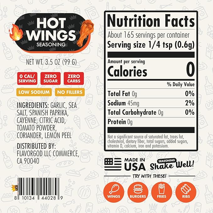 Hot Wings Seasoning Mix, 2 Bottles by Flavor God - Premium All Natural & Healthy Spice Blend for