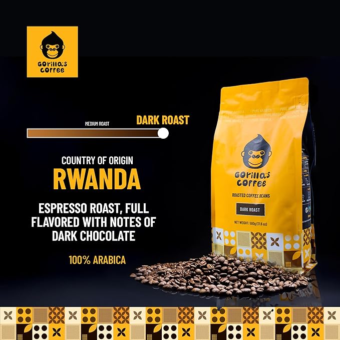 Gorilla's Coffee 100% Arabica - Dark Roast Whole Bean Coffee, Fair Trade, Full Bodied, with Notes