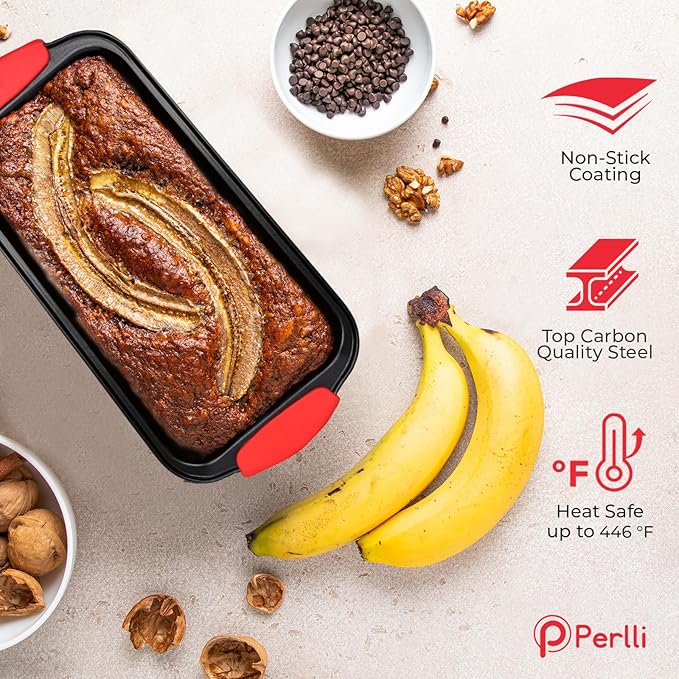 PERLLI Non-Stick 10-Piece Baking Pan Set, BPA-Free Carbon Steel Bakeware Set with Silicone Handles
