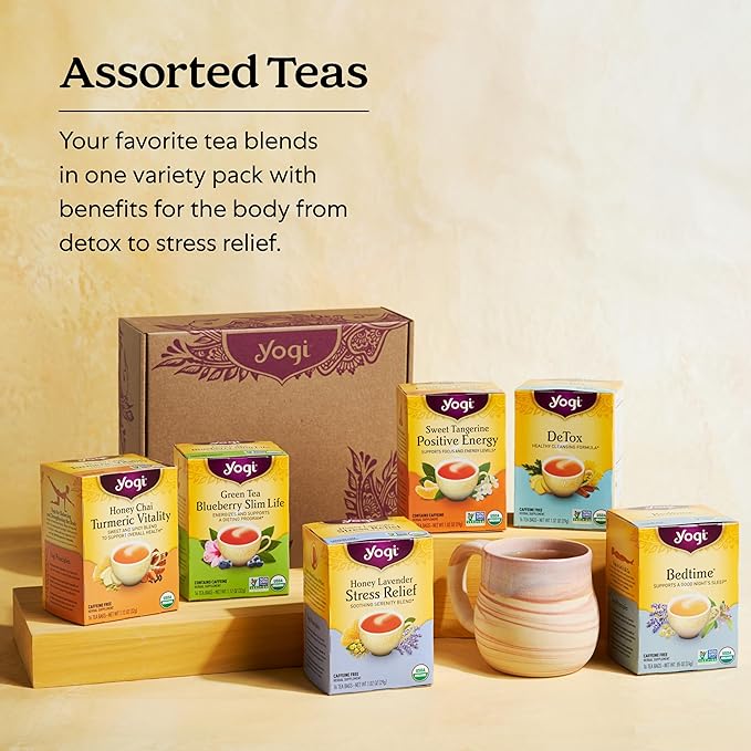 Yogi Tea Well-Being Variety Pack - 16 Bags per Pack (4 Packs) - Black & Herbal Sampler - Caffeine &