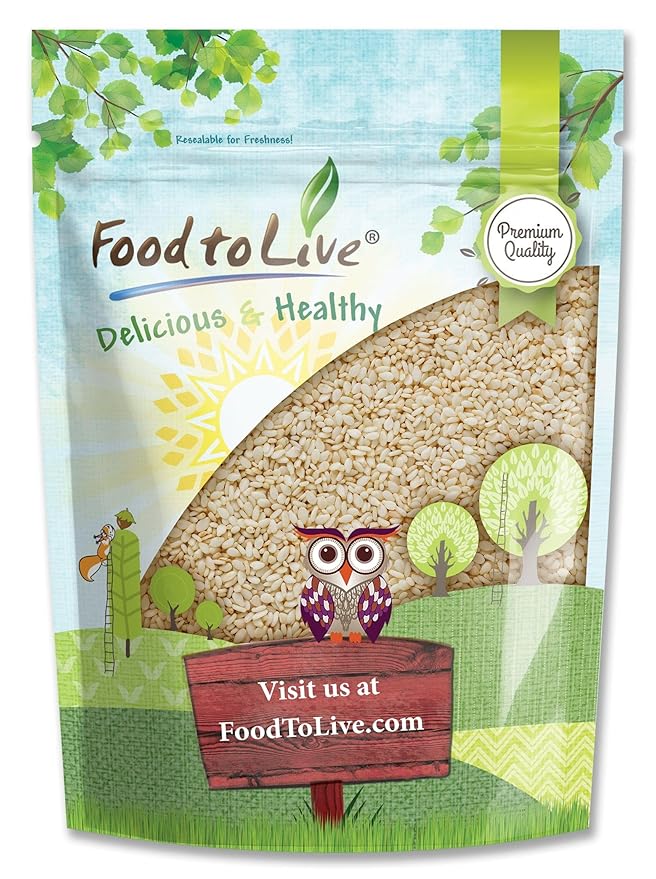 Hulled Sesame Seeds, 1 Pound — Non-GMO Verified, Whole Raw White Sesame Seeds, Kosher and Vegan