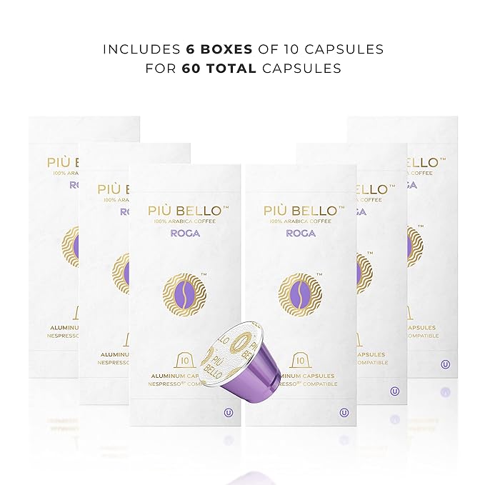 Piu Bello Roga Espresso Coffee Pods for Nespresso Original Machines – Compatible Capsules Pack