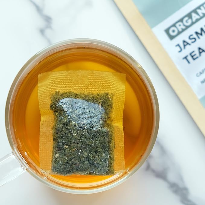 Fescha Organic Jasmine Green Tea Bags Flower-scented Tea (100-count), Eco-Conscious Tea Bags