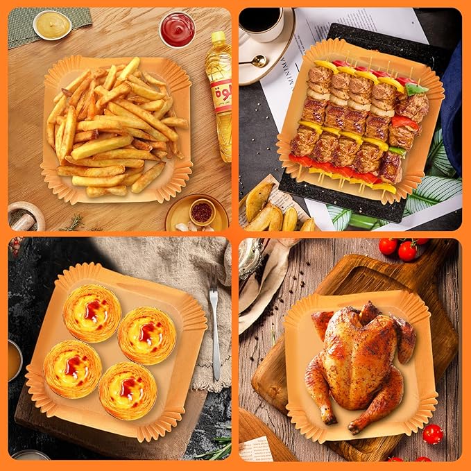 200PCS Air Fryer Liners Disposable: Square 7.9 Inch Non-Stick Airfryer Paper Liners - Food Grade