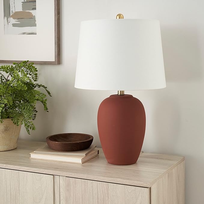 Nourison Home 23" Rust Orange Ceramic Pot Table Lamp for Bedroom, Living Room, Dining Office, with