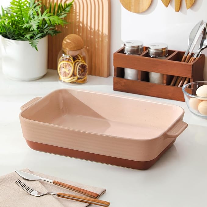 MALACASA 4.8 Qt Ceramic Oven Dish with Handles, 9 x 13 Inch Baking Dish Casserole Dishes, Deep