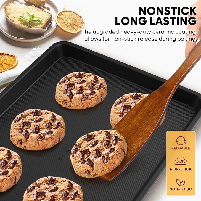 4 Pack Baking Sheet Pan Set Non Stick, Carbon Steel Cookie Sheets for Baking with Wire Rack