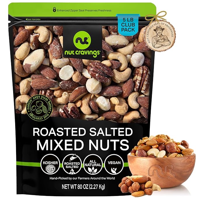 NUT CRAVINGS - Roasted & Salted Mixed Nuts - Brazil, Pecan, Almond, Hazelnut, Cashew (80oz - 5 LB)