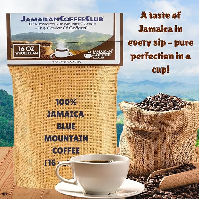 JamaicanCoffeeClub Blue Mountain Whole Bean Coffee ??WB 16oz 100% Jamaican Beans, Premium Roast
