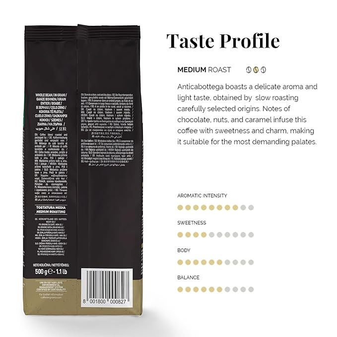 Caffe Vergnano 1882 Antica Bottega Whole Bean Arabica Medium Roast Espresso, 1.1 lbs Bag - Italian