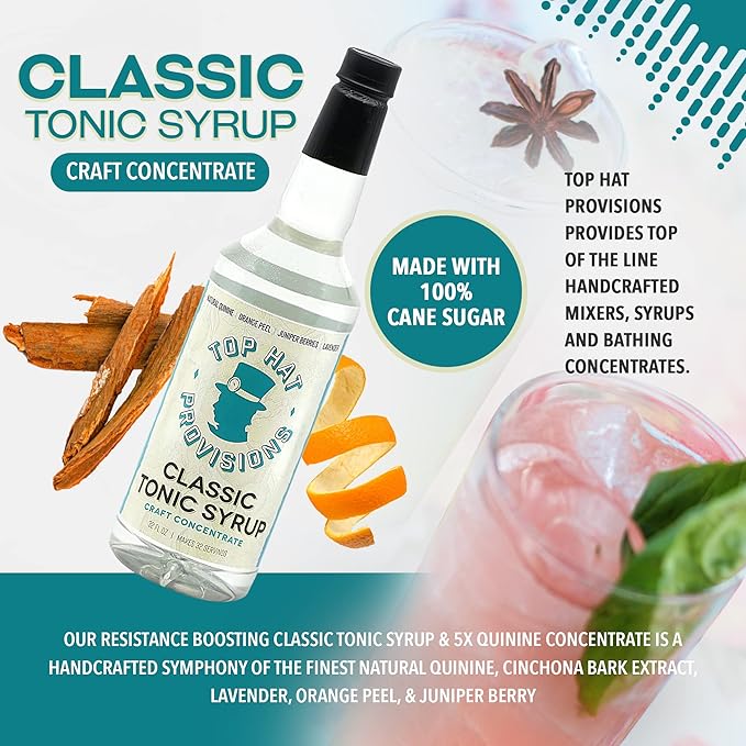 Top Hat Classic Tonic Syrup – 5x Quinine Tonic Water Concentrate – Make Tonic Water at Home – Just