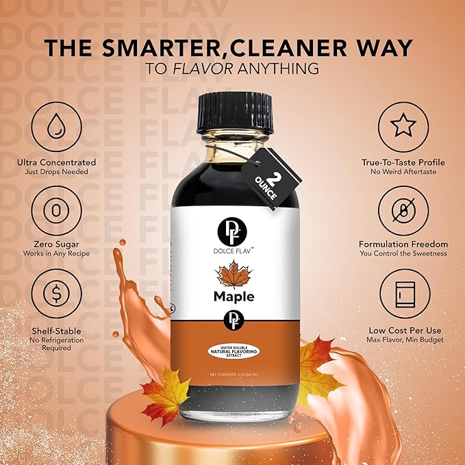 Dolce Flav Maple Extract - 2 Ounce Water-Soluble Multipurpose Flavoring Ideal for Baked Goods