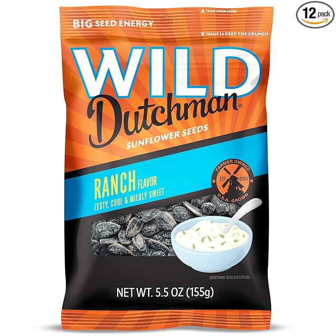Wild Dutchman, Roasted Sunflower Seeds, Mouth Friendly Recipe for All Day Snacking, Ranch, 5.5 oz
