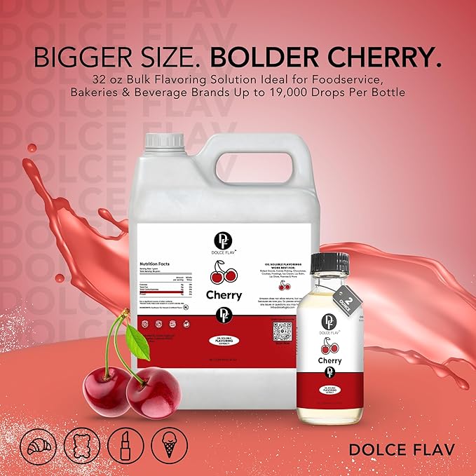 Dolce Flav Cherry Flavoring ??32 oz. ??Premium Oil-Based Extract for Chocolates, Frostings, Baked