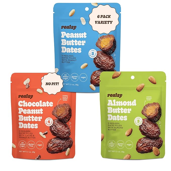 Realsy Pitted & Stuffed Medjool Dates, Organic Dates with No Sugar Added, Gluten-Free, Vegan, Good