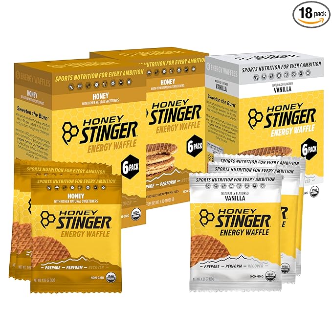 Honey Stinger Organic Energy Waffle Variety Pack, 12 Honey Waffles and 6 Vanilla, Nutritious