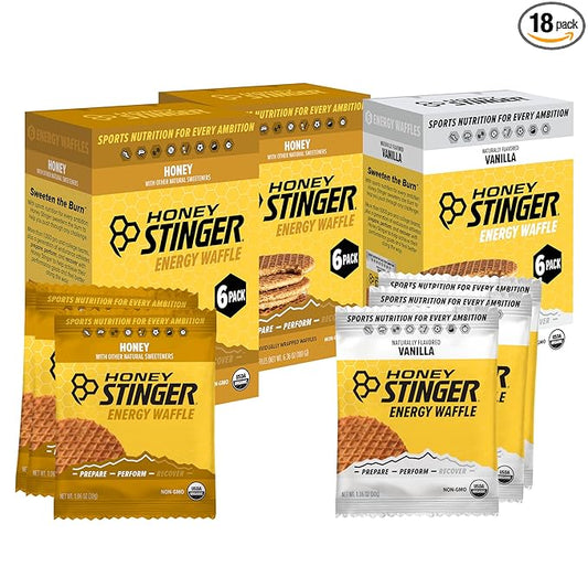 Honey Stinger Organic Energy Waffle Variety Pack, 12 Honey Waffles and 6 Vanilla, Nutritious