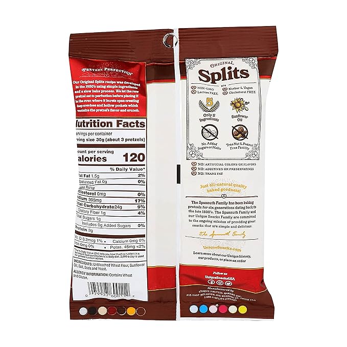 Unique Snacks Original Splits Pretzels, Delicious Homestyle-Baked Snack Bag, OU Kosher, and Non-GMO