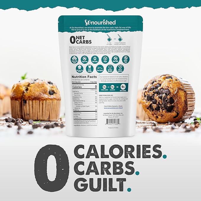 So Nourished Monk Fruit Sweetener with Allulose Granular - 1:1 Sugar Substitute, Keto - 0 Calorie