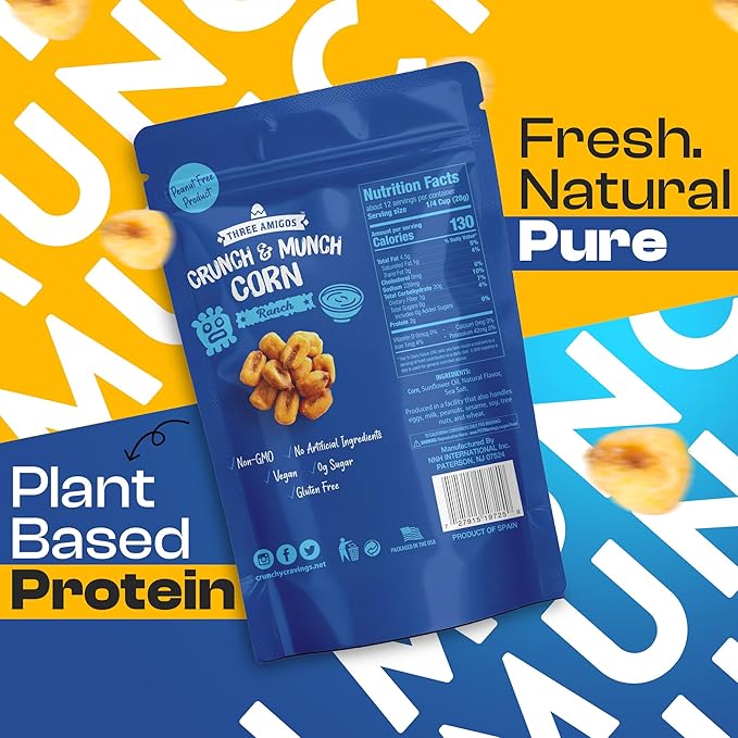 Three Amigos Corn Nuts Suger Free, 100% Vagan, Peanut Free Non-GMO (All Natural Ingredients)