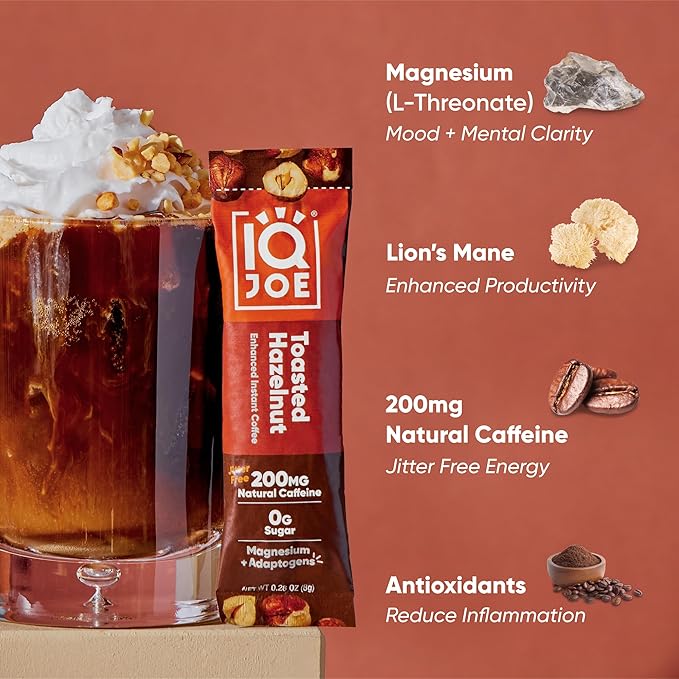 IQJOE Mushroom Coffee Packets (40 Servings) Lion’s Mane, Magtein Magnesium, Antioxidants