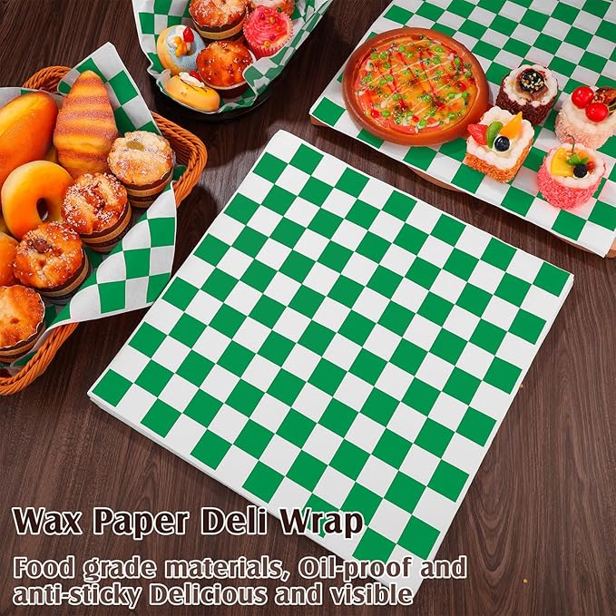 Honeydak 600 Pcs Sandwich Wrapping Paper Sheet 15x15 Checkered Food Wax Sheets Parchment Burgers