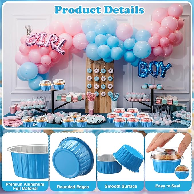 Gejoy 400 Pcs Aluminum Foil Baking Cups with Lids 5 oz Disposable Ramekins Mini Cake Pans Creme