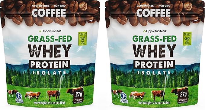 Opportuniteas Grass Fed Coffee Whey Protein Isolate Powder - 27g Protein Powder Without Artificial
